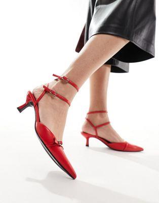 エイソス ASOS DESIGN Salsa slingback kitten heeled shoes in red レディース