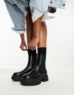 エイソス ASOS DESIGN Anthem chunky chelsea boots in black レディース