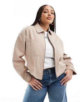 ASOS Curve  ASOS DESIGN Curve cropped twill jacket in dusty pink ǥ