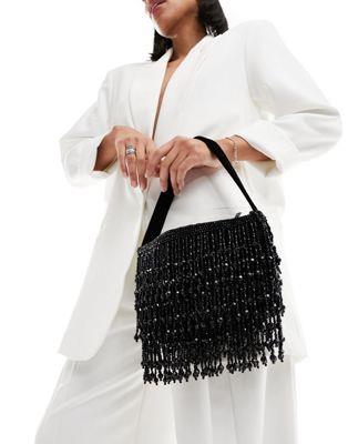 エイソス ASOS DESIGN beaded tassel fringe shoulder bag in black レディース