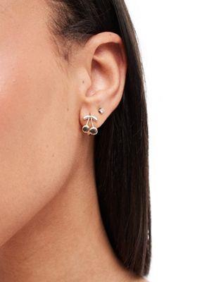 デザインビー DesignB London cherry huggie hoop earrings in gold レディース