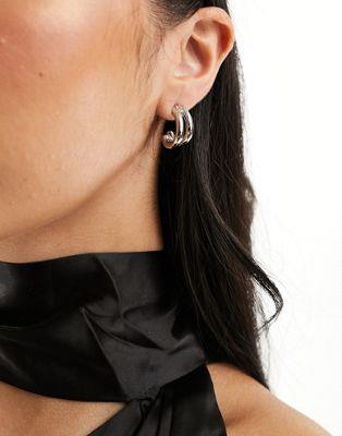ǥӡ DesignB London double effect hoop earrings in silver ǥ