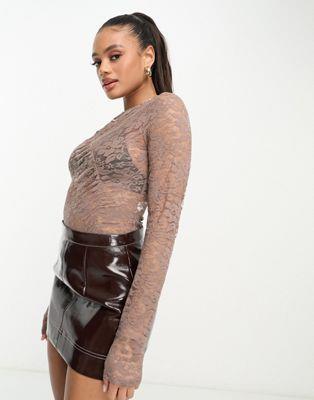 ߥåѥ Missyempire ruched lace body in taupe ǥ