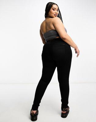 ꡼ ONLY Curve Augusta high waisted skinny jeans in black ǥ