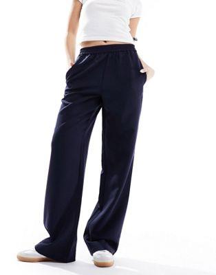 Pieces wide leg pull on trouser in navy ǥ