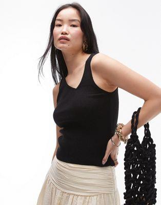 ȥåץå Topshop knitted asymmetric vest top in black ǥ