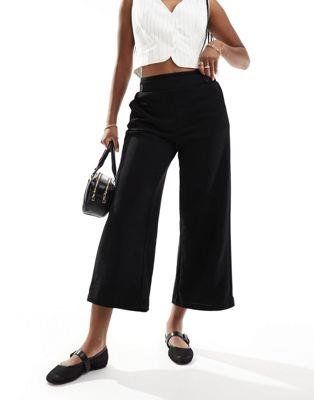 ヴェロモーダ Vero Moda jersey pull on 7/8 trouser with button waist detail in black レディース