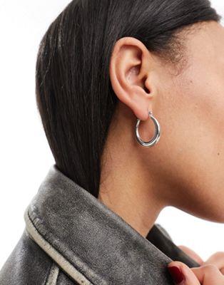 ウイークデイ Weekday Mija hoop earrings in silver レディース