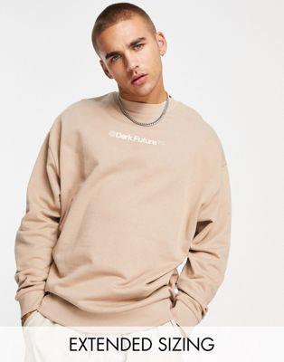 ASOS DESIGN エイソス ASOS Dark Future oversized sweatshirt with front and back logos prints in taupe メンズ