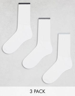 楽天サンガエイソス ASOS DESIGN 3 pack sports socks in white with grey tipping detail メンズ