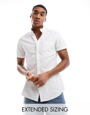  ASOS DESIGN short sleeve slim fit oxford shirt in white 
