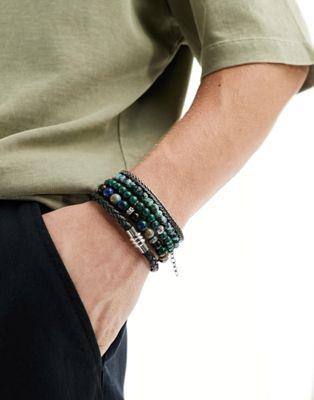 エイソス エイソス ASOS DESIGN 4 pack mixed bracelet set in green メンズ