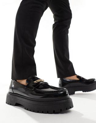 エイソス ASOS DESIGN chunky loafers in black with snaffle メンズ