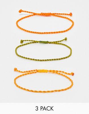 エイソス エイソス ASOS DESIGN 3 pack cord bracelet in orange and green メンズ
