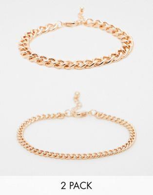 エイソス エイソス ASOS DESIGN 2 pack bracelet set in gold tone メンズ