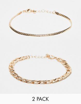 エイソス エイソス ASOS DESIGN 2 pack chain bracelet in gold メンズ