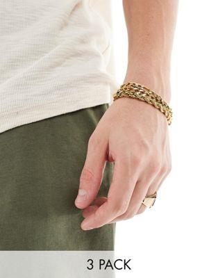 エイソス エイソス ASOS DESIGN waterproof stainless steel 3 pack chain bracelet set in gold tone メンズ