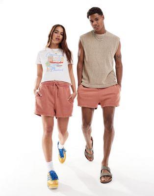 エイソス ASOS DESIGN unisex shorter length slim shorts in washed pink ユニセックス