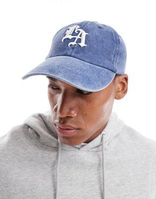  ASOS DESIGN soft baseball cap with LA graphic in washed blue 