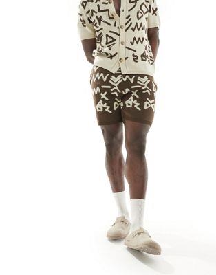 楽天サンガエイソス ASOS DESIGN co-ord knitted shorts in brown with stone all over pattern メンズ