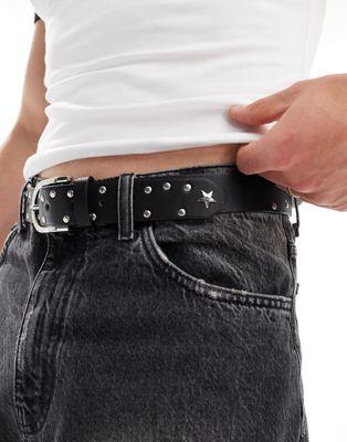エイソス ASOS DESIGN faux leather belt with stars and studs in black メンズ