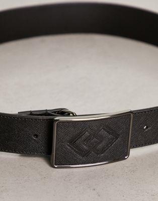 エイソス ASOS DESIGN leather embossed buckle belt in black メンズ