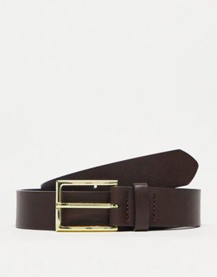 GC\X ASOS DESIGN smart faux leather belt with gold buckle in brown Y
