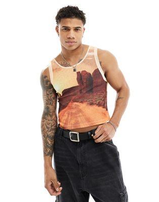 エイソス ASOS DESIGN muscle fit vest with scenic all over print メンズ