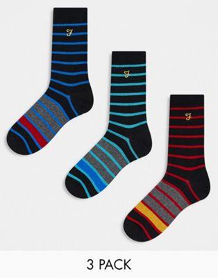 ファーラー Farah 3 pack dress socks in multi stripes メンズ