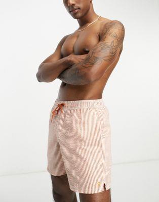 ファーラー Farah Colbert seersucker stripe shorts in red メンズ