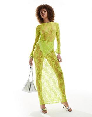 Am_ Annorlunda bow detail maxi skirt co-ord in lime green fB[X