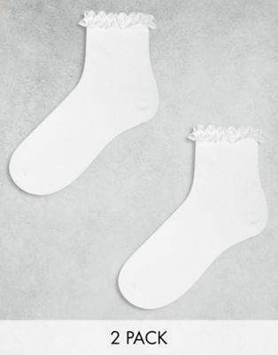 GC\X ASOS DESIGN 2 pack frill ankle socks in white fB[X