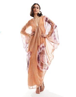 楽天サンガエイソス ASOS DESIGN plunge kimono maxi dress in tie dye print レディース