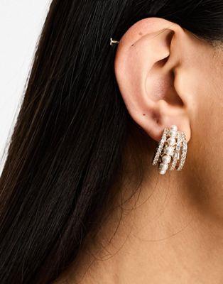 エイソス エイソス ASOS DESIGN hoop earrings with pearl row in gold tone レディース
