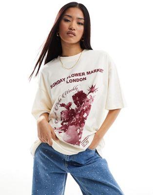楽天サンガエイソス ASOS DESIGN boyfriend fit t-shirt with flower market graphic in cream レディース