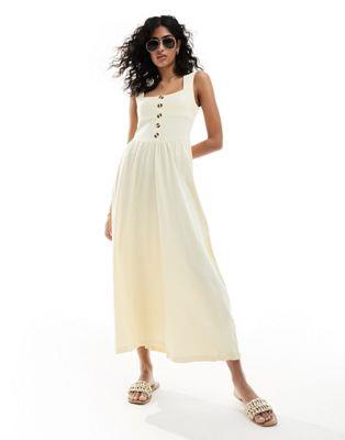 エイソス ASOS DESIGN square neck midi sundress with button detail in buttermilk レディース