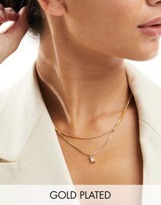 楽天サンガエイソス ASOS DESIGN 14k gold plated multirow necklace with cubic zirconia charm with gift bag - GOLD レディース