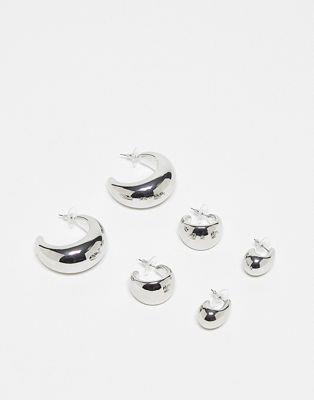 エイソス エイソス ASOS DESIGN pack of 3 hoop earrings with wide sleek design in silver tone レディース