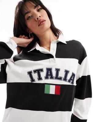 エイソス ASOS DESIGN rugby shirt with embroidered italia graphic in mono stripe レディース