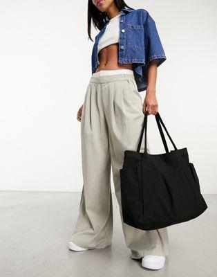 エイソス ASOS DESIGN oversized heavyweight canvas tote bag in black レディース