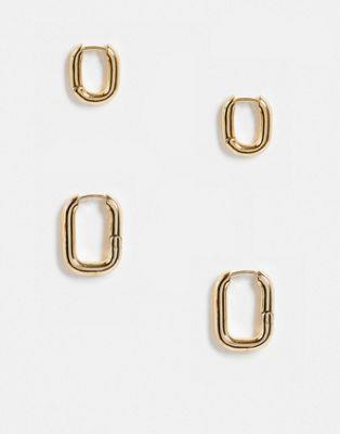 エイソス エイソス ASOS DESIGN pack of 2 hoop earrings with oval hinge in gold tone レディース