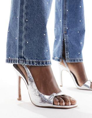 エイソス ASOS DESIGN Netty mini buckle detail barely there heeled sandals in silver レディース