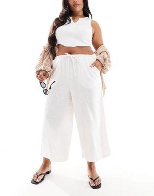 ASOS Curve エイソス ASOS DESIGN Curve pull on culotte with linen in white レディース