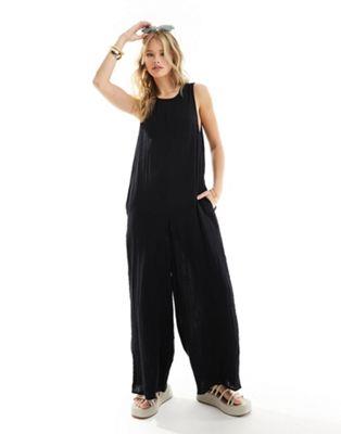 エイソス ASOS DESIGN crew neck culotte romper jumpsuit in black レディース