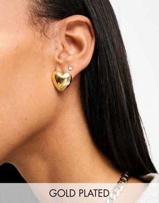 エイソス エイソス ASOS DESIGN 14k gold plated stud earrings with puff heart design レディース