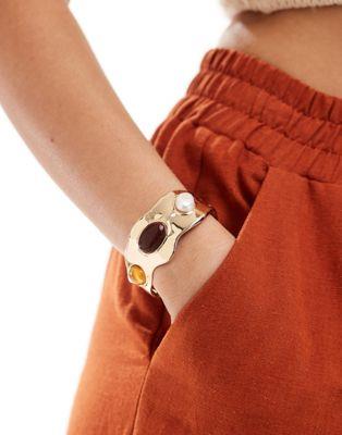 エイソス エイソス ASOS DESIGN cuff bracelet with molten stone set detail in gold tone レディース