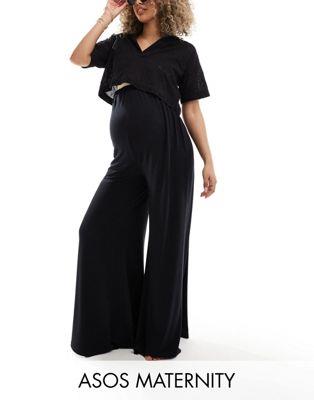 ASOS Maternity エイソス ASOS DESIGN Maternity jersey palazzo beach trouser in black レディース