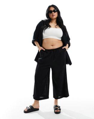 ASOS Curve エイソス ASOS DESIGN Curve pull on culotte with linen in black レディース
