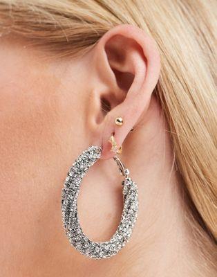 エイソス エイソス ASOS DESIGN oval hoop earrings in twist crystal drench レディース