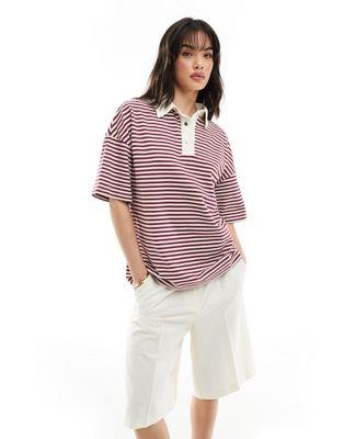 エイソス ASOS DESIGN striped oversized rugby top in red and white レディース